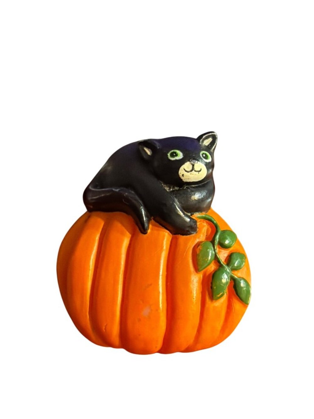 Vintage Fun World Black Cat Pumpkin Pin Brooch Halloween Lehman Estate 1.5"
